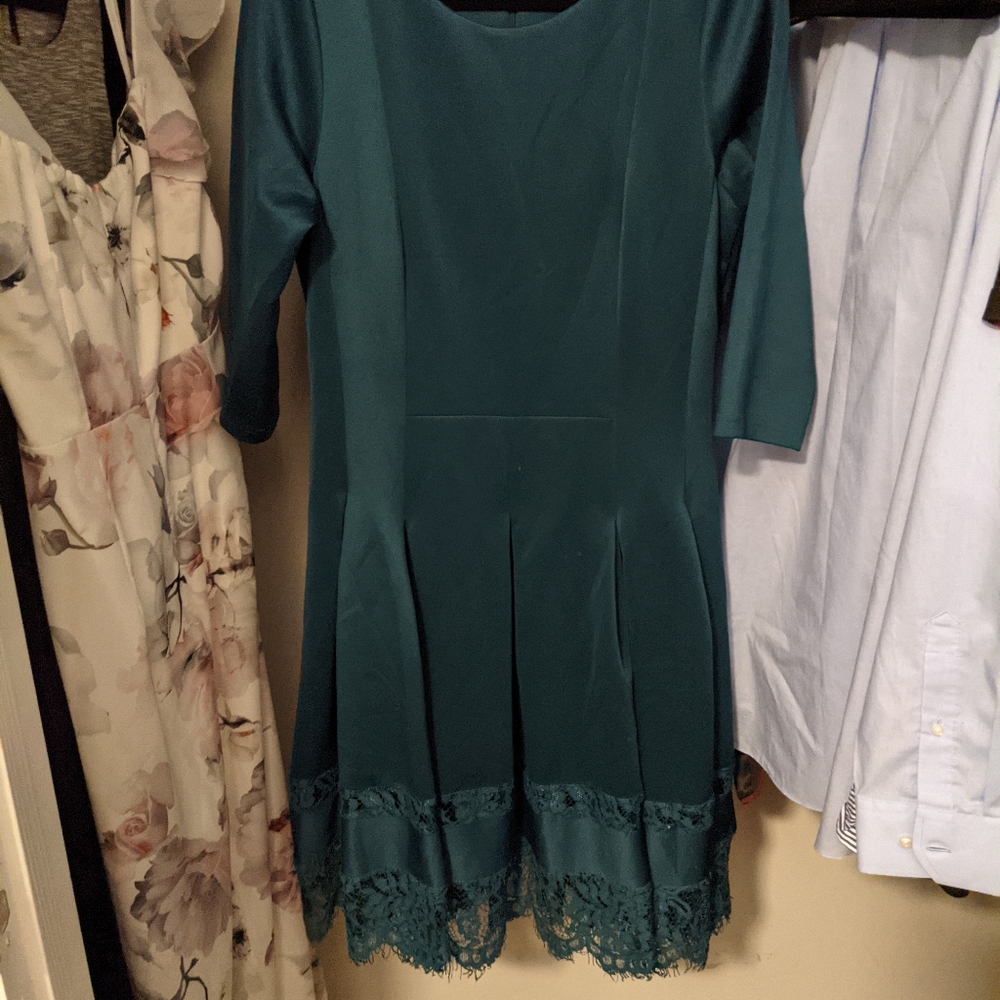Eloquii Heavy Emerald Lace Dress with Sleeves